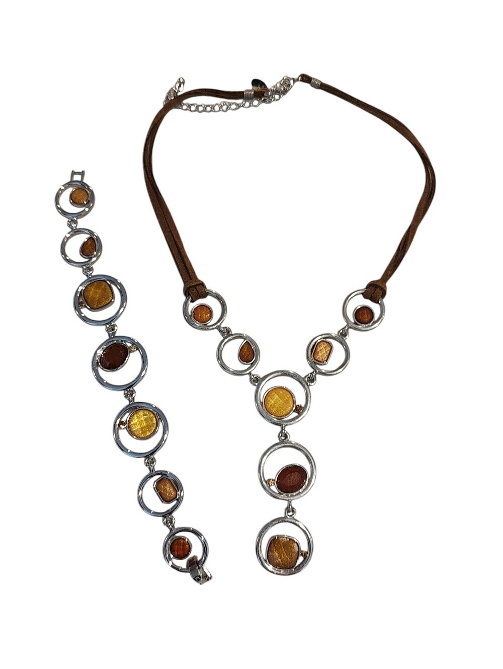 Lia Sophia Necklace and Bracelet Set Brown and Gold set In Silver
